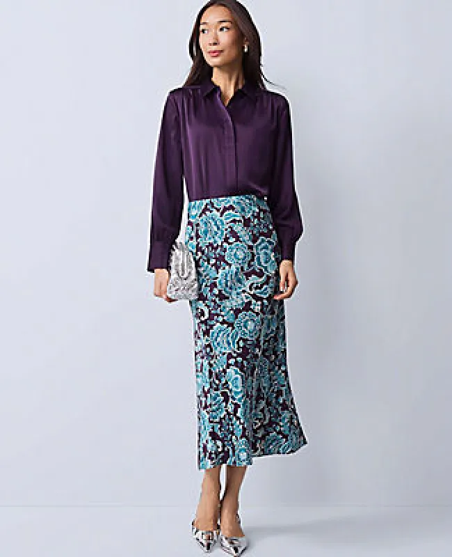 Ann Taylor Floral Satin Midi Slip Skirt sold by Ann Taylor