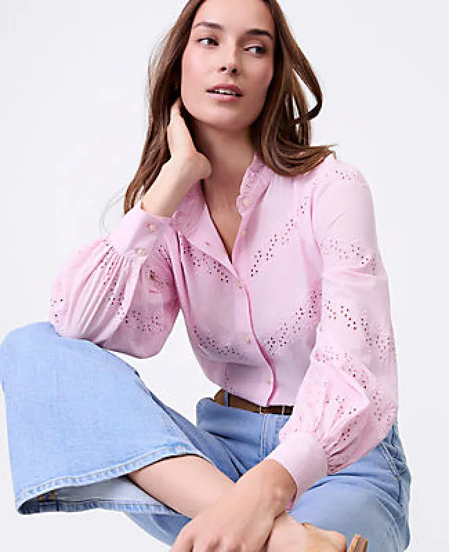 Ann Taylor Weekend Collection Eyelet Ruffle Collar Shirt sold by Ann Taylor