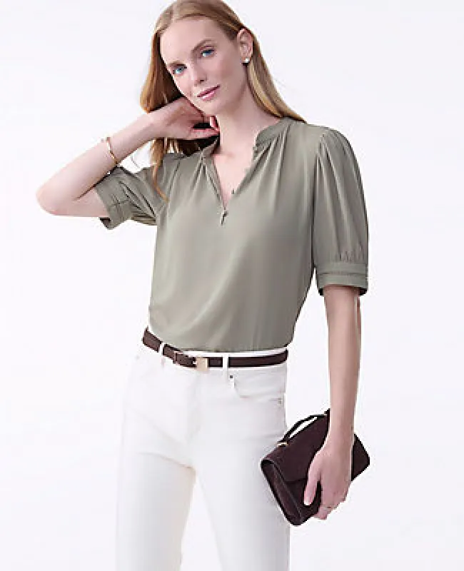 Ann Taylor Lace Trim Mixed Media Top sold by Ann Taylor