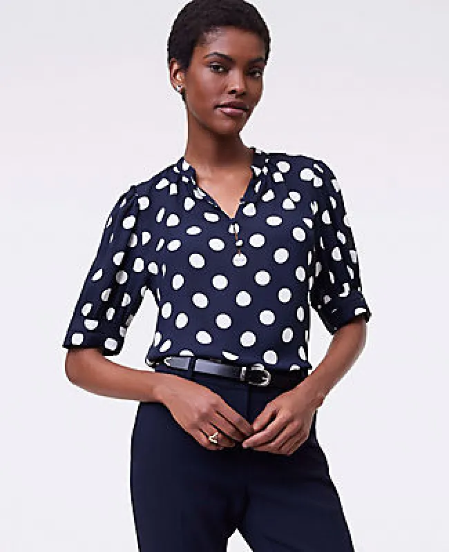 Ann Taylor Dotted Lace Trim Mixed Media Top sold by Ann Taylor