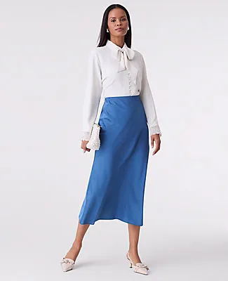 Ann Taylor Satin Bias Midi Slip Skirt sold by Ann Taylor