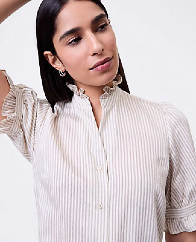 Ann Taylor Striped Ruffle Collar Shirt sold by Ann Taylor