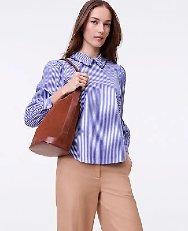 Ann Taylor Weekend Collection Striped Scalloped Blouse sold by Ann Taylor