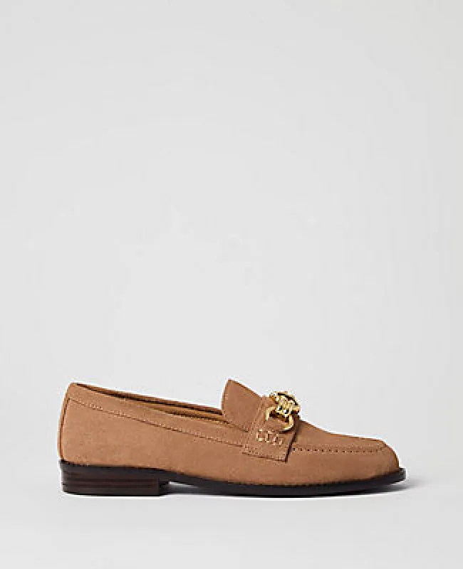 Ann Taylor Hardware Embellished Suede Loafer sold by Ann Taylor