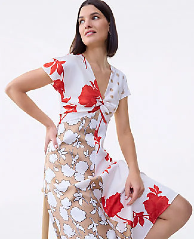 Ann Taylor Floral Collage Twisted Midi Dress sold by Ann Taylor