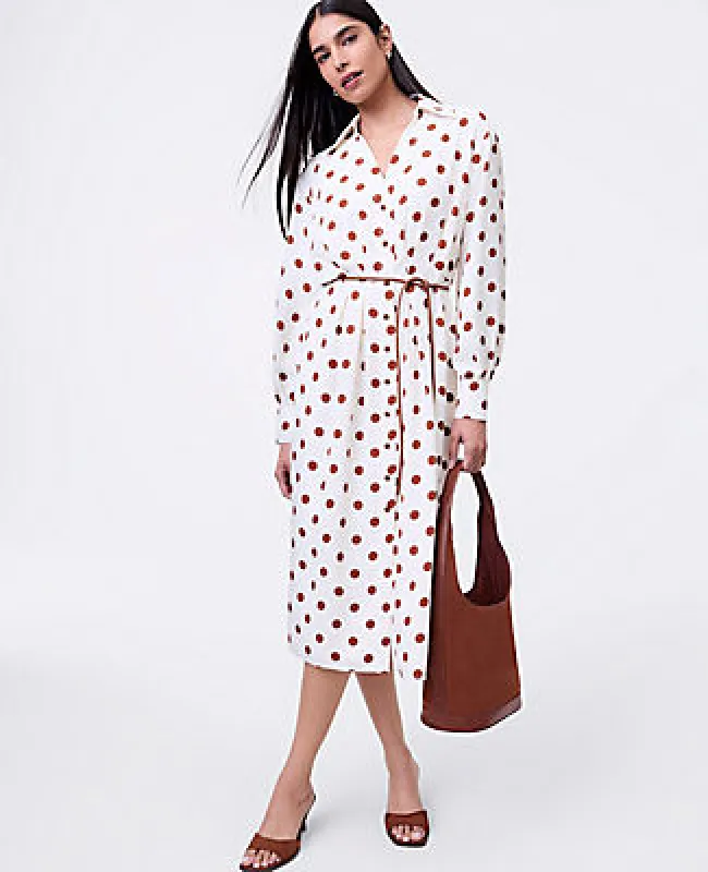 Ann Taylor Dotted Satin Midi Shirtdress sold by Ann Taylor