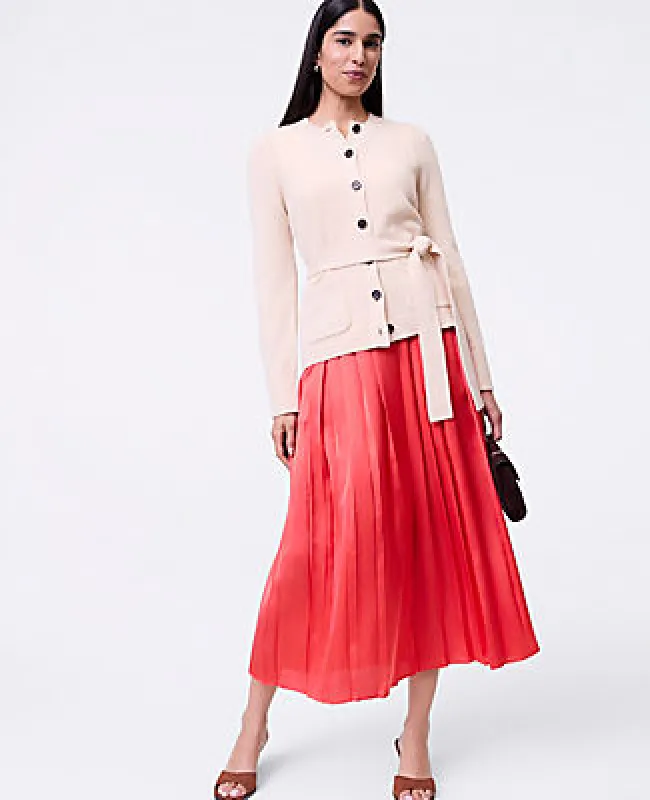 Ann Taylor Satin Pleated Midi Skirt sold by Ann Taylor