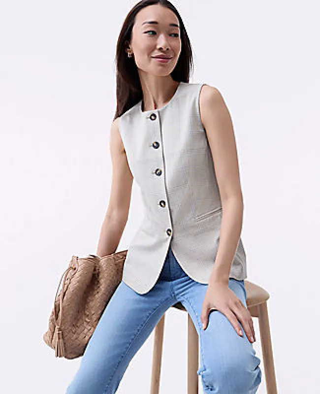 Ann Taylor The Long Plaid  Vest in Fluid Crepe sold by Ann Taylor