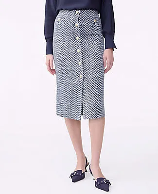 Ann Taylor Petite Tweed Button Front Pencil Skirt sold by Ann Taylor product image thumbnail 2
