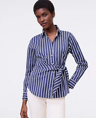 Ann Taylor Petite Striped Tie Waist Button Down Shirt sold by Ann Taylor product image thumbnail 3