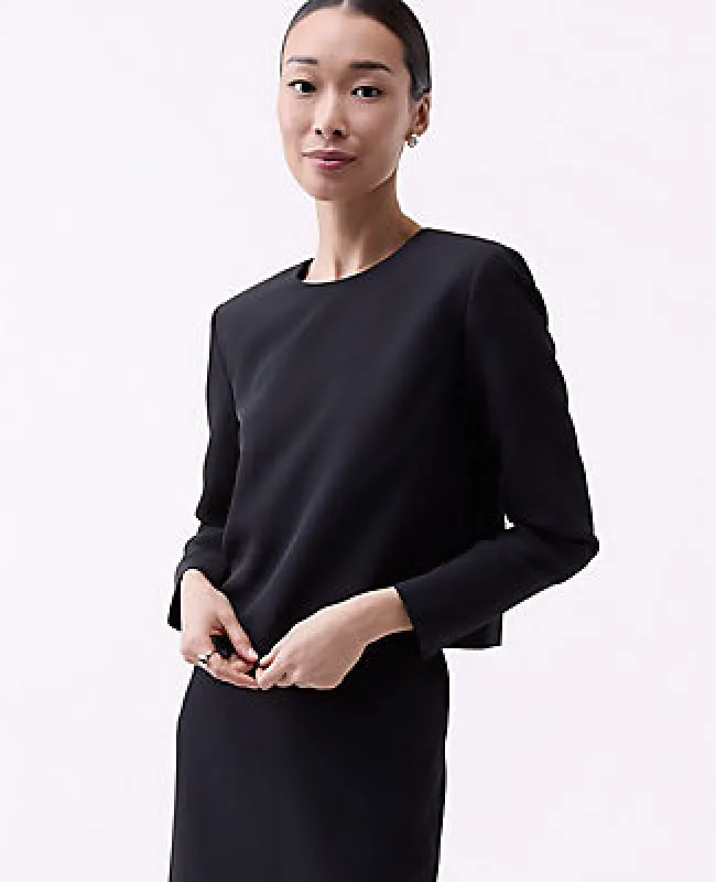 Ann Taylor The Petite Crew Neck Top in Fluid Crepe sold by Ann Taylor