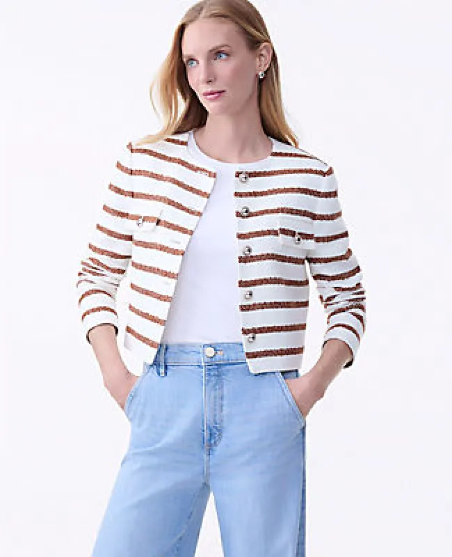 Ann Taylor The Petite Crew Neck Jacket in Striped Tweed sold by Ann Taylor