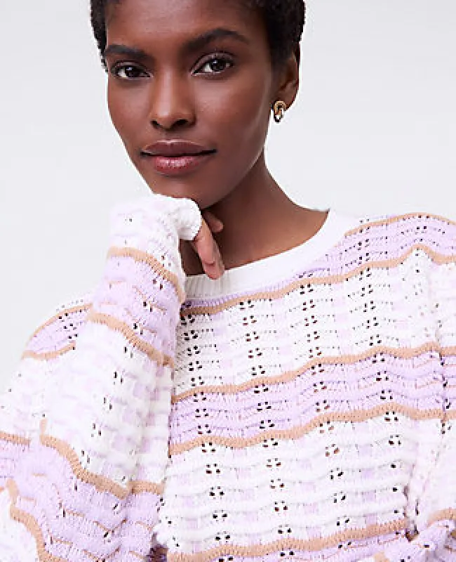 Ann Taylor Petite Textured Stitch Striped Sweater sold by Ann Taylor