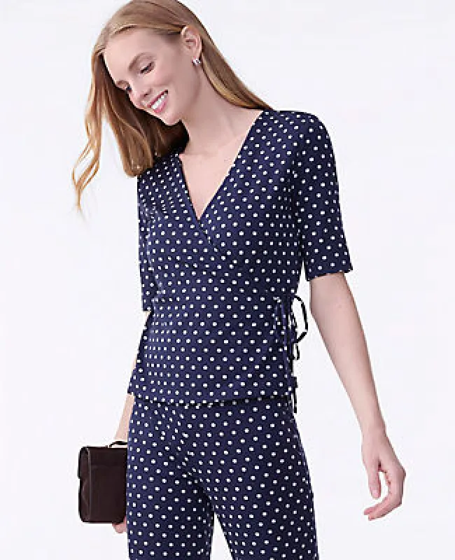 Ann Taylor Petite Dotted Tie Waist Wrap Top sold by Ann Taylor