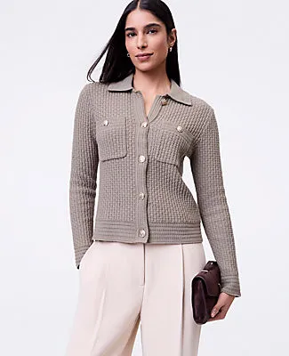 Ann Taylor Textured Stitch Sweater Jacket sold by Ann Taylor product image thumbnail 3