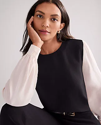 Ann Taylor Petite Colorblock Crew Neck Blouse sold by Ann Taylor product image thumbnail 3