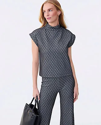 Ann Taylor Petite Plaid Ponte Mock Neck Top sold by Ann Taylor