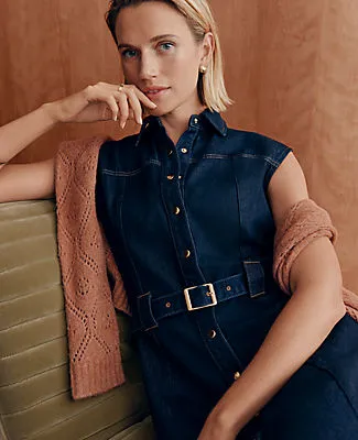 Ann Taylor Petite Belted Denim Midi Shirtdress sold by Ann Taylor product image thumbnail 3