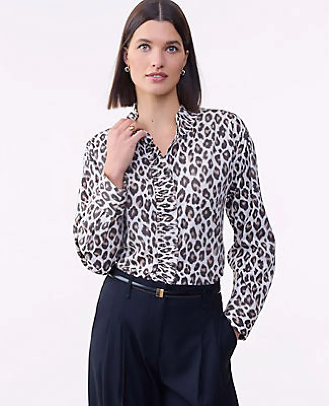 Ann Taylor Petite Animal Print Ruffle Shirt sold by Ann Taylor