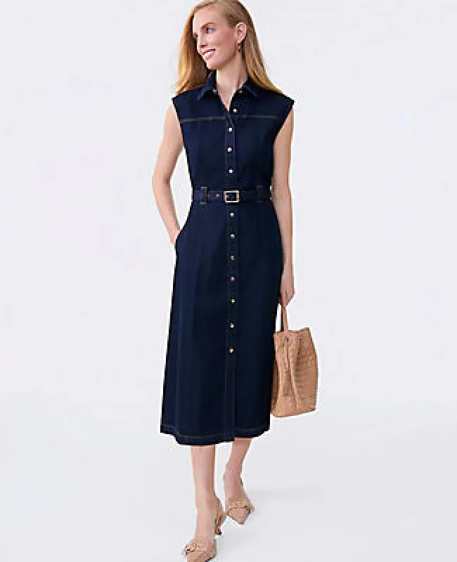 Ann Taylor Petite Belted Denim Midi Shirtdress sold by Ann Taylor