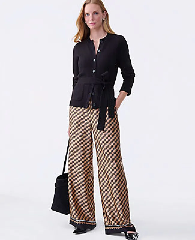 Ann Taylor The Petite Easy Wide-Leg Pant in Geo Satin sold by Ann Taylor