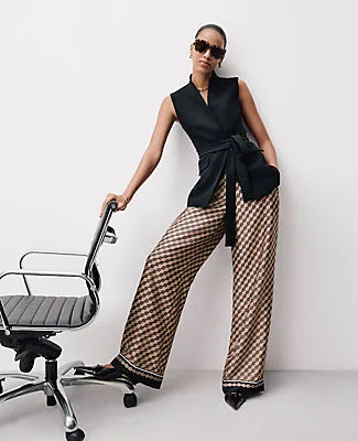 Ann Taylor The Petite Easy Wide-Leg Pant in Geo Satin sold by Ann Taylor product image thumbnail 4
