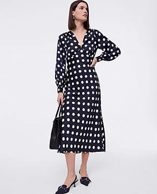 Ann Taylor Petite Satin Dotted Midi Dress sold by Ann Taylor