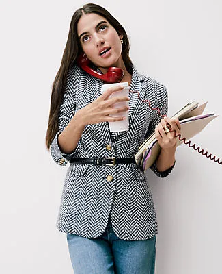 Ann Taylor The Petite Greenwich Blazer in Herringbone Tweed sold by Ann Taylor product image thumbnail 3