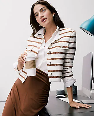 Ann Taylor The Petite Crew Neck Jacket in Striped Tweed sold by Ann Taylor product image thumbnail 3
