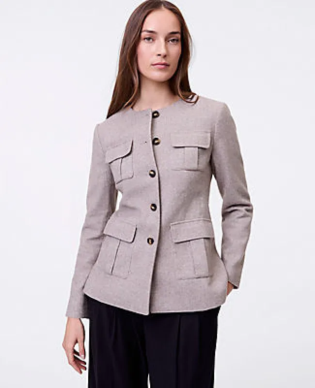 Ann Taylor The Petite Fitted Crew Neck Jacket in Herringbone sold by Ann Taylor