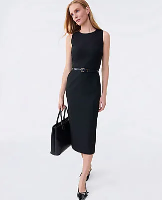 Ann Taylor The Petite Belted Crew Neck Sheath Dress in Seasonless Stretch sold by Ann Taylor