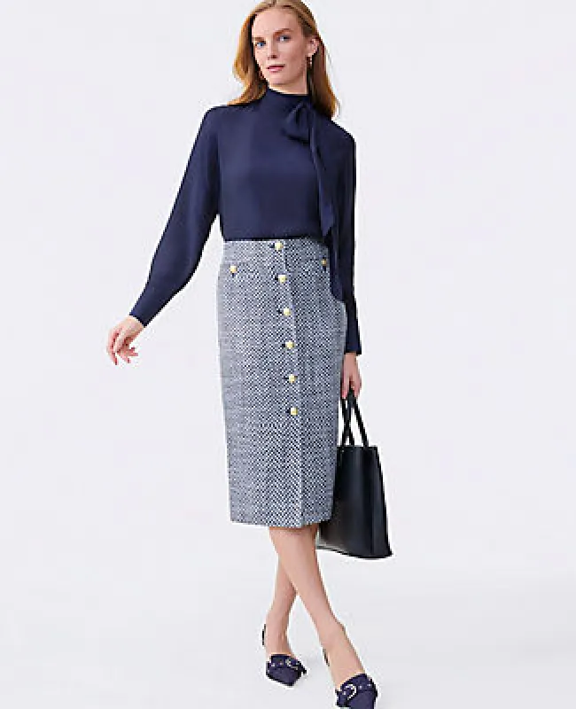 Ann Taylor Petite Tweed Button Front Pencil Skirt sold by Ann Taylor