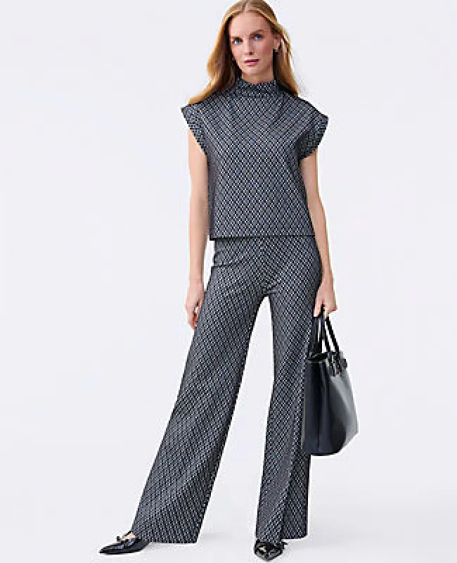 Ann Taylor The Side Zip Wide-Leg Pant in Plaid Ponte sold by Ann Taylor