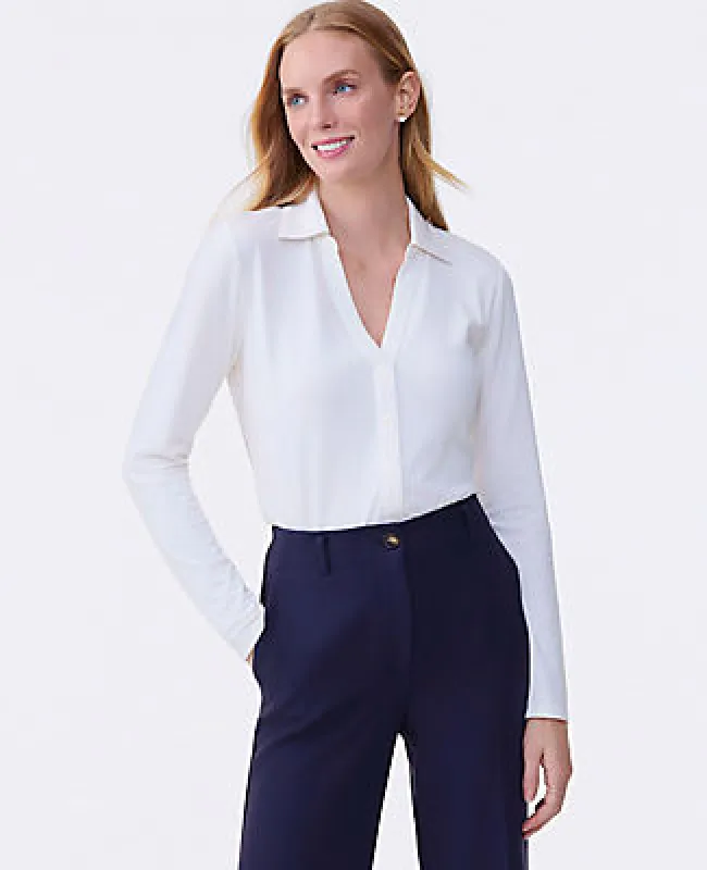 Ann Taylor Petite Split Neck Button Down Shirt sold by Ann Taylor