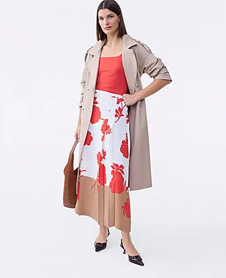 Ann Taylor Floral Satin Pleated Skirt sold by Ann Taylor