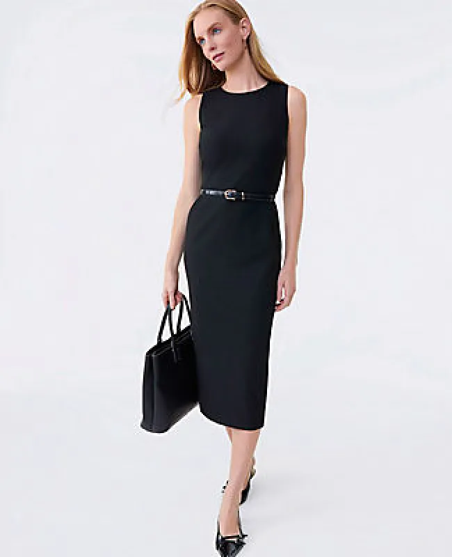 Ann Taylor The Petite Belted Crew Neck Sheath Dress in Seasonless Stretch sold by Ann Taylor