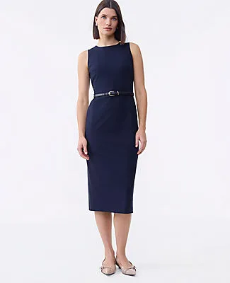Ann Taylor The Petite Belted Crew Neck Sheath Dress in Seasonless Stretch sold by Ann Taylor