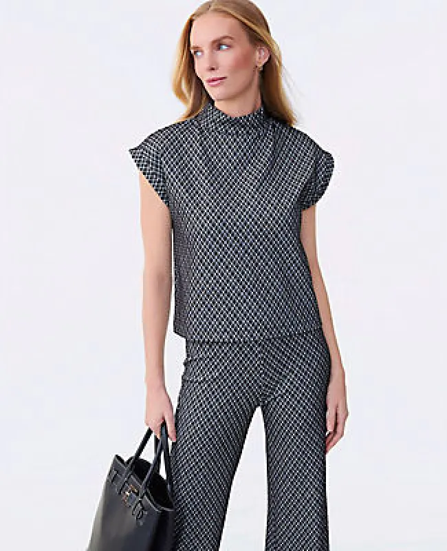 Ann Taylor Plaid Ponte Mock Neck Top sold by Ann Taylor