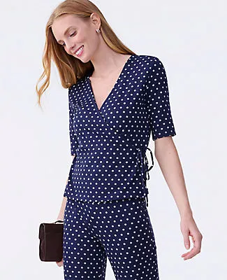 Ann Taylor Dotted Tie Waist Knit Wrap Top sold by Ann Taylor
