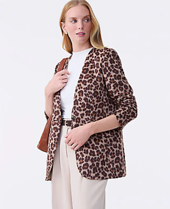 Ann Taylor The Petite Longline Collarless Blazer in Animal Print sold by Ann Taylor