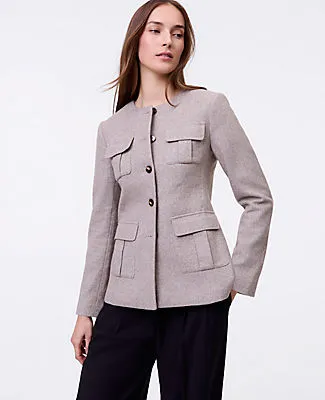 Ann Taylor The Petite Fitted Crew Neck Jacket in Herringbone sold by Ann Taylor product image thumbnail 3