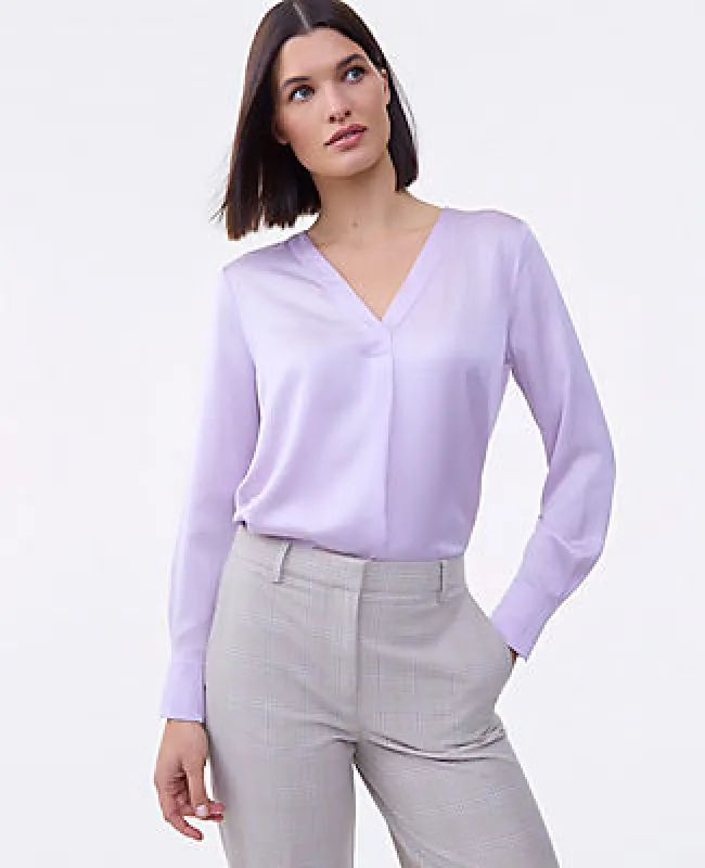 Ann Taylor Petite Mixed Media Pleat Front Top made by Ann Taylor