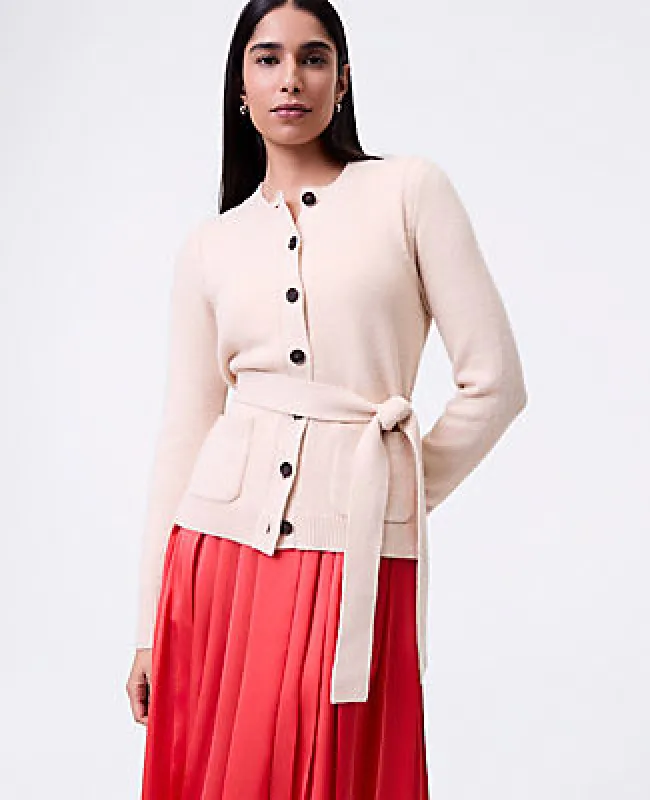 Ann Taylor Petite Belted Crew Neck Cardigan sold by Ann Taylor