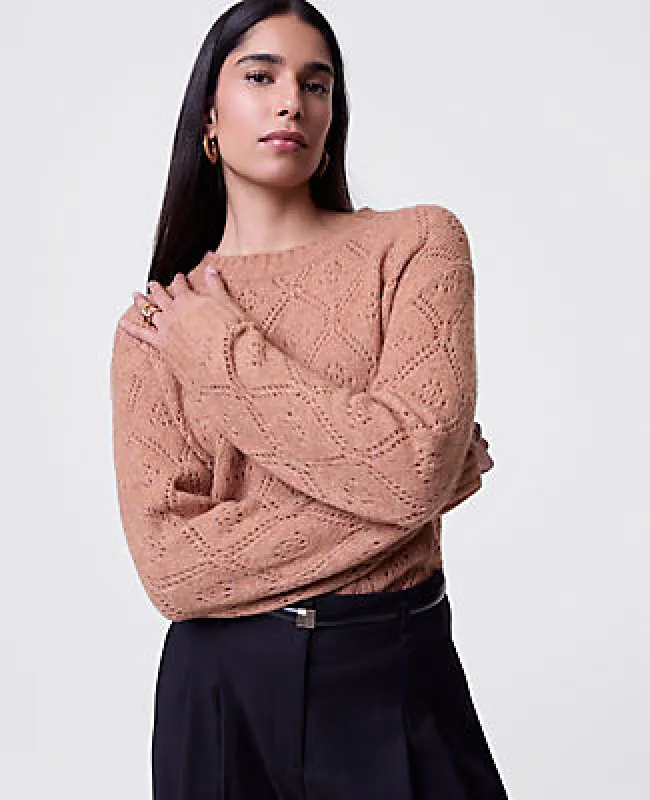 Ann Taylor Petite Pointelle Crew Neck Sweater sold by Ann Taylor