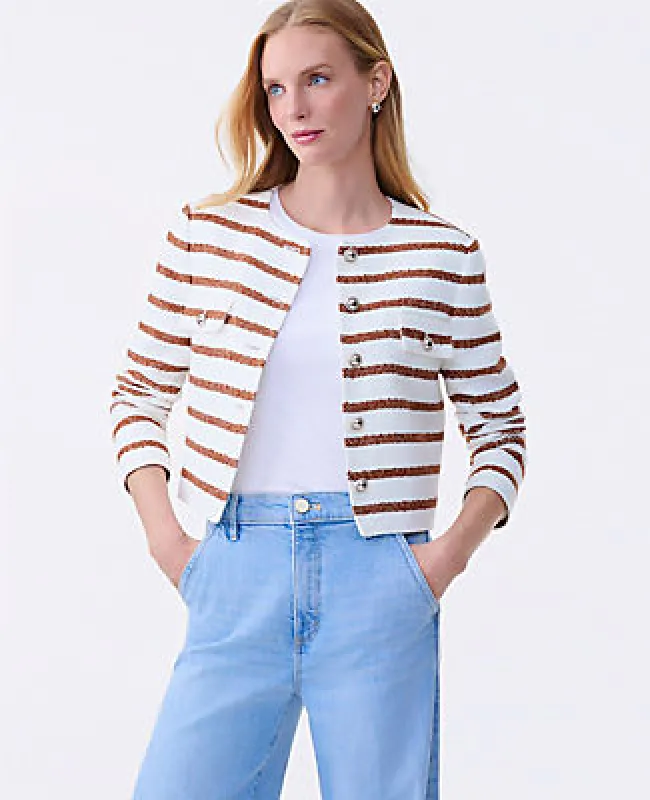 Ann Taylor The Crew Neck Jacket in Striped Tweed sold by Ann Taylor