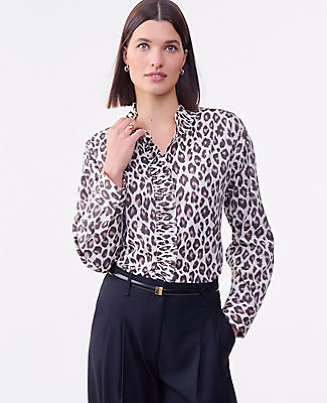 Ann Taylor Petite Animal Print Ruffle Shirt sold by Ann Taylor