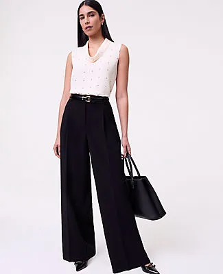 Ann Taylor The Pleated Straight Pant in Textured Crepe sold by Ann Taylor