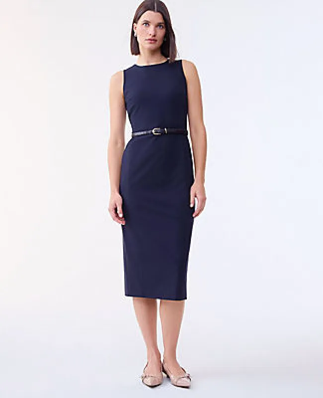 Ann Taylor The Belted Crew Neck Sheath Dress in Seasonless Stretch sold by Ann Taylor