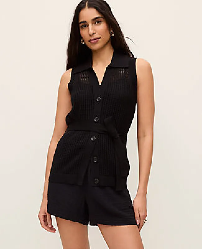 Ann Taylor Pointelle Belted Sweater sold by Ann Taylor