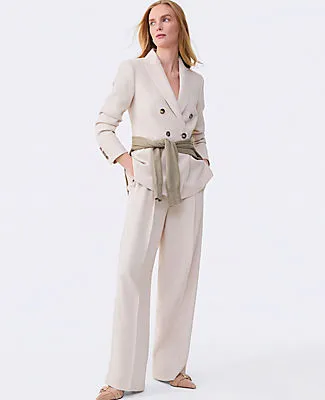 Ann Taylor The Petite Pleated Straight Pant in Textured Crepe sold by Ann Taylor